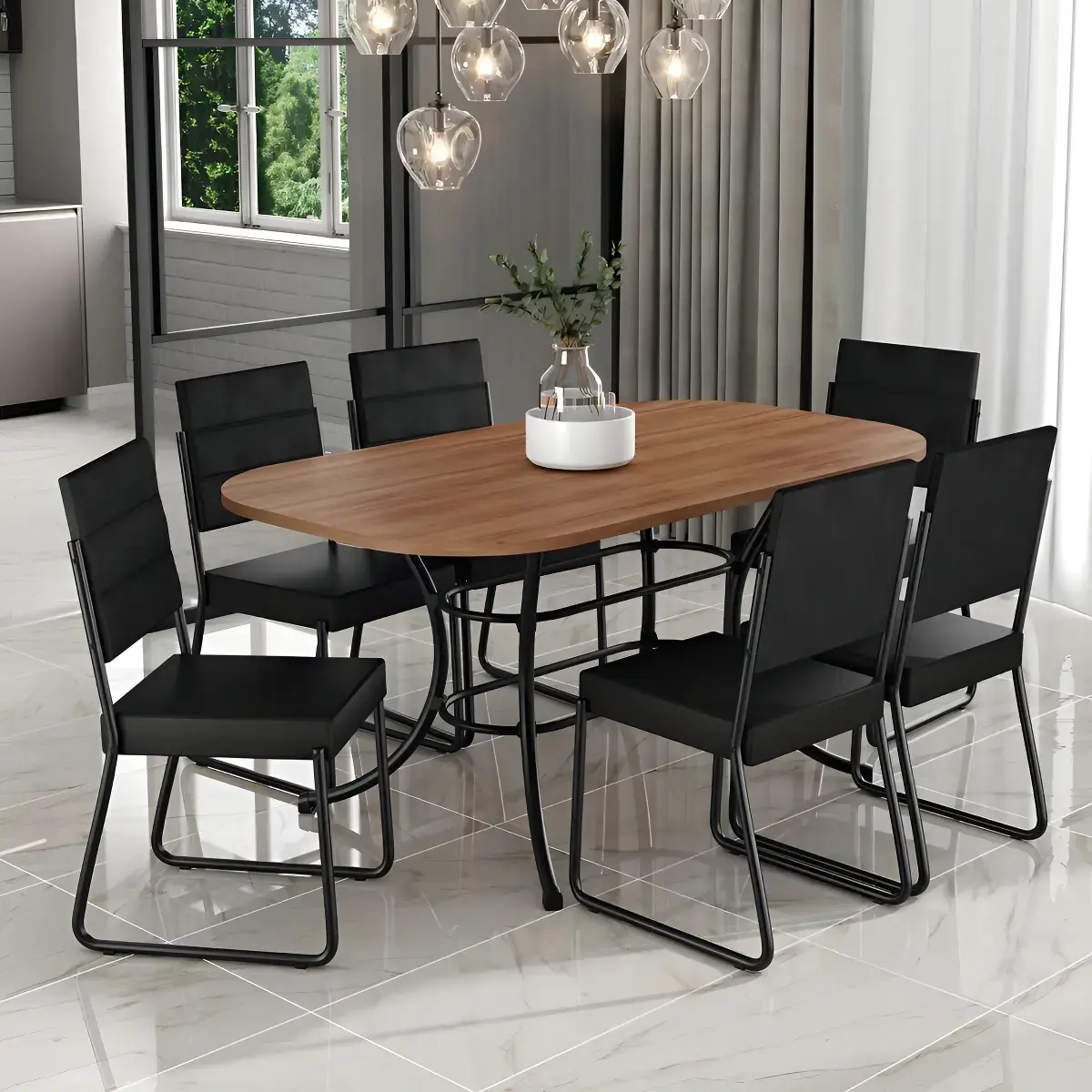 Conjunto Sala De Jantar Carraro Com Mesa E 6 Cadeiras Preto Fenix Carraro