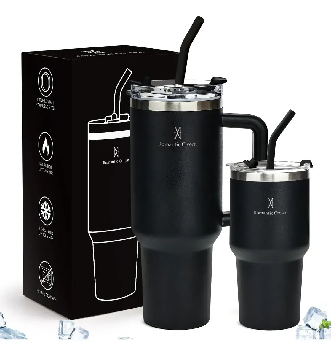 Kit Copo Térmica Inox 1200ml & 600ml Com Tampa E Inox Canudo