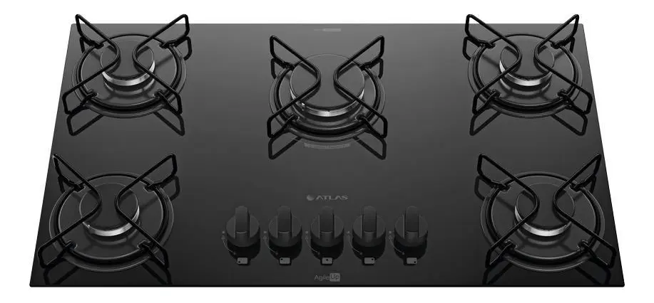 Cooktop 5 Bocas Atlas Agile Up com Mesa De Vidro A Gás Preto Bivolt