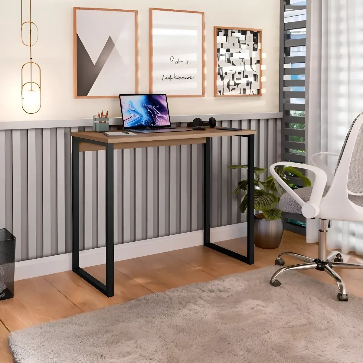 Escrivaninha Industrial Mesa Estudo Aparador Office Aço Mdf