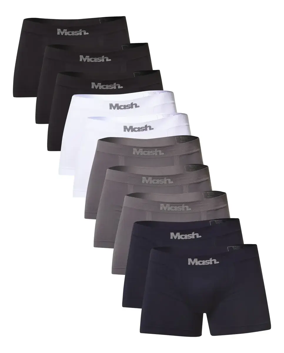 Kit 10 Cueca Boxer Lisa Sem Costura Logo Mash