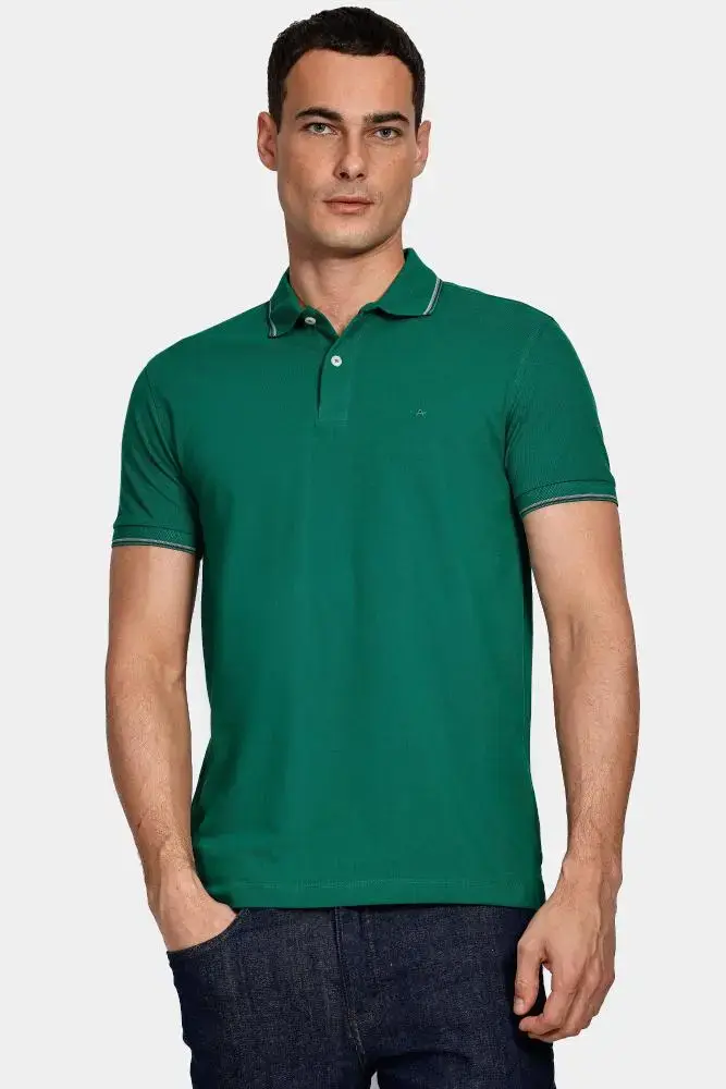 Polo Aramis Básica 4 Frisos Verde Amazonia Com Verde