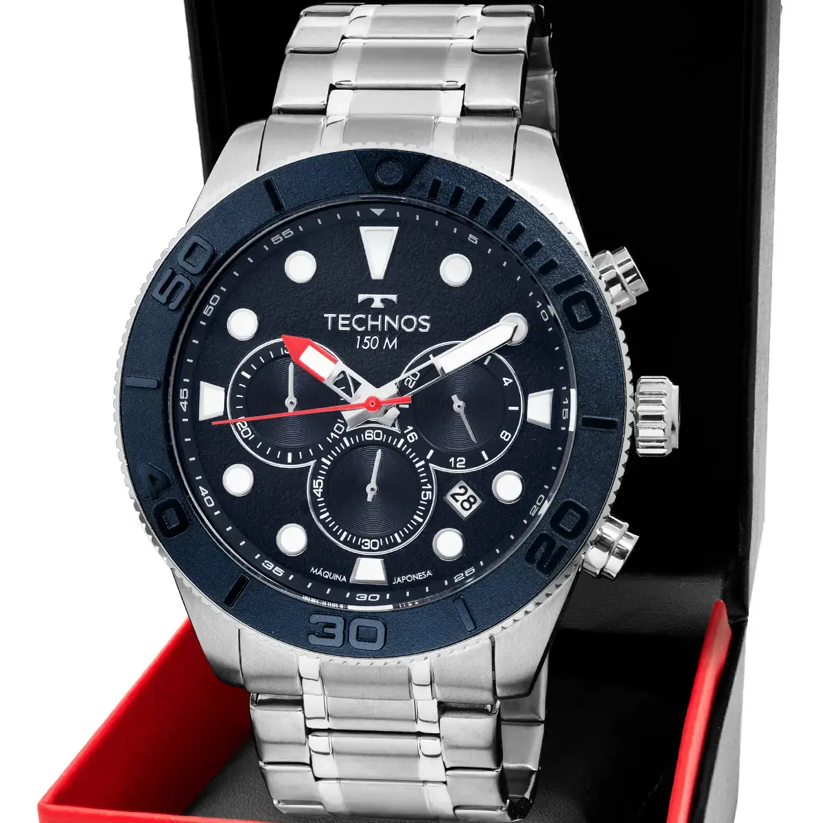 Relógio Technos Masculino Acqua Prata - Js25bcg/1a Bisel Azul