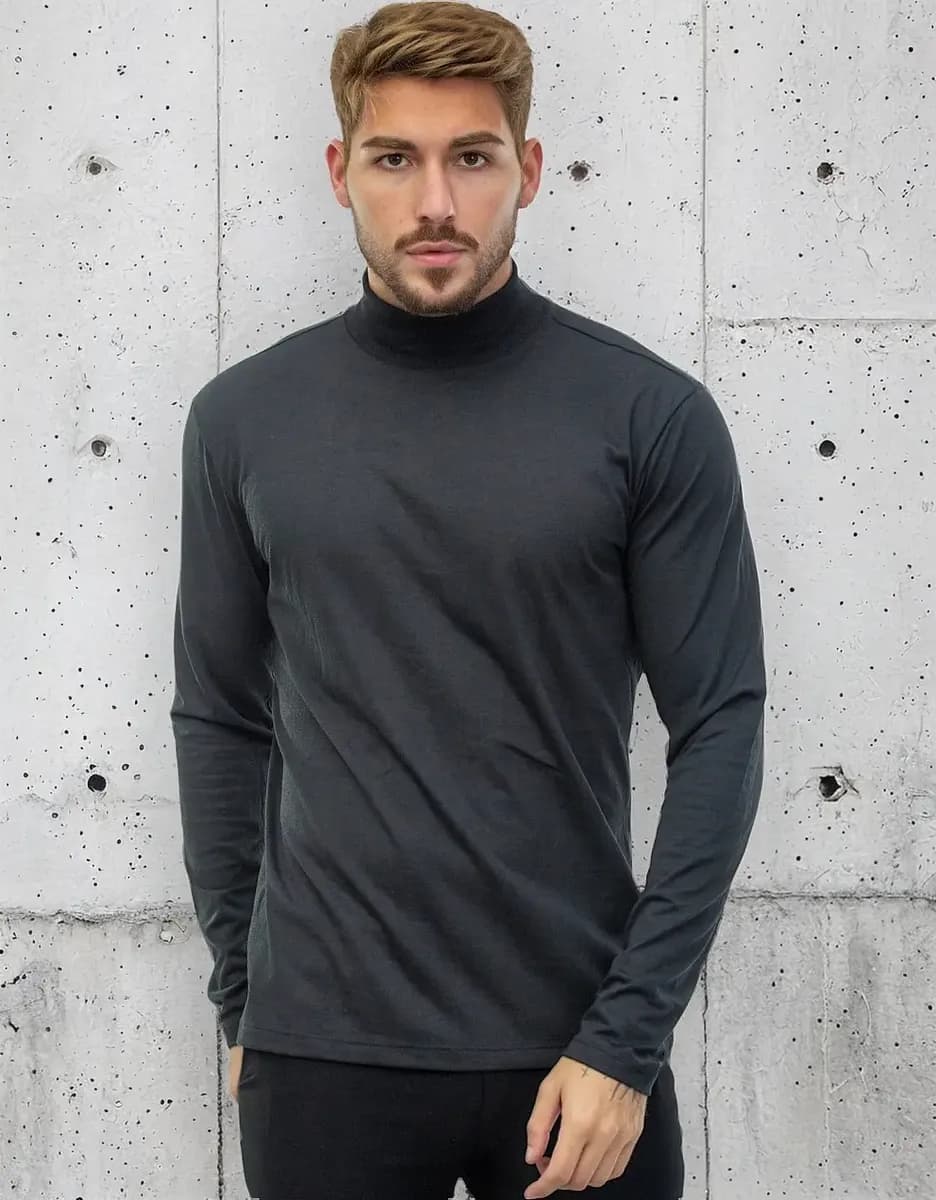 Camiseta Gola Alta Masculina Manga Longa Malha Eco Premium