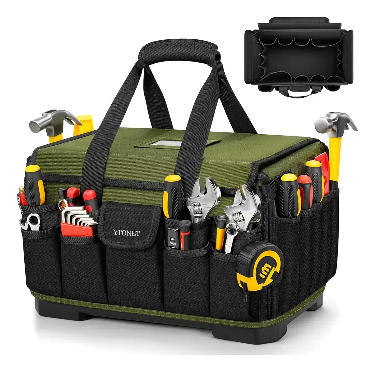 Bolsa De Ferramentas Profissional Para Eletricista Masculina, Maleta Pesada Com 46 Compartimentos, Fundo Reforçado E Bolso Impermeável, Resistente A Rasgos E À Água, Com Porta Cartões, Ytonet Verde