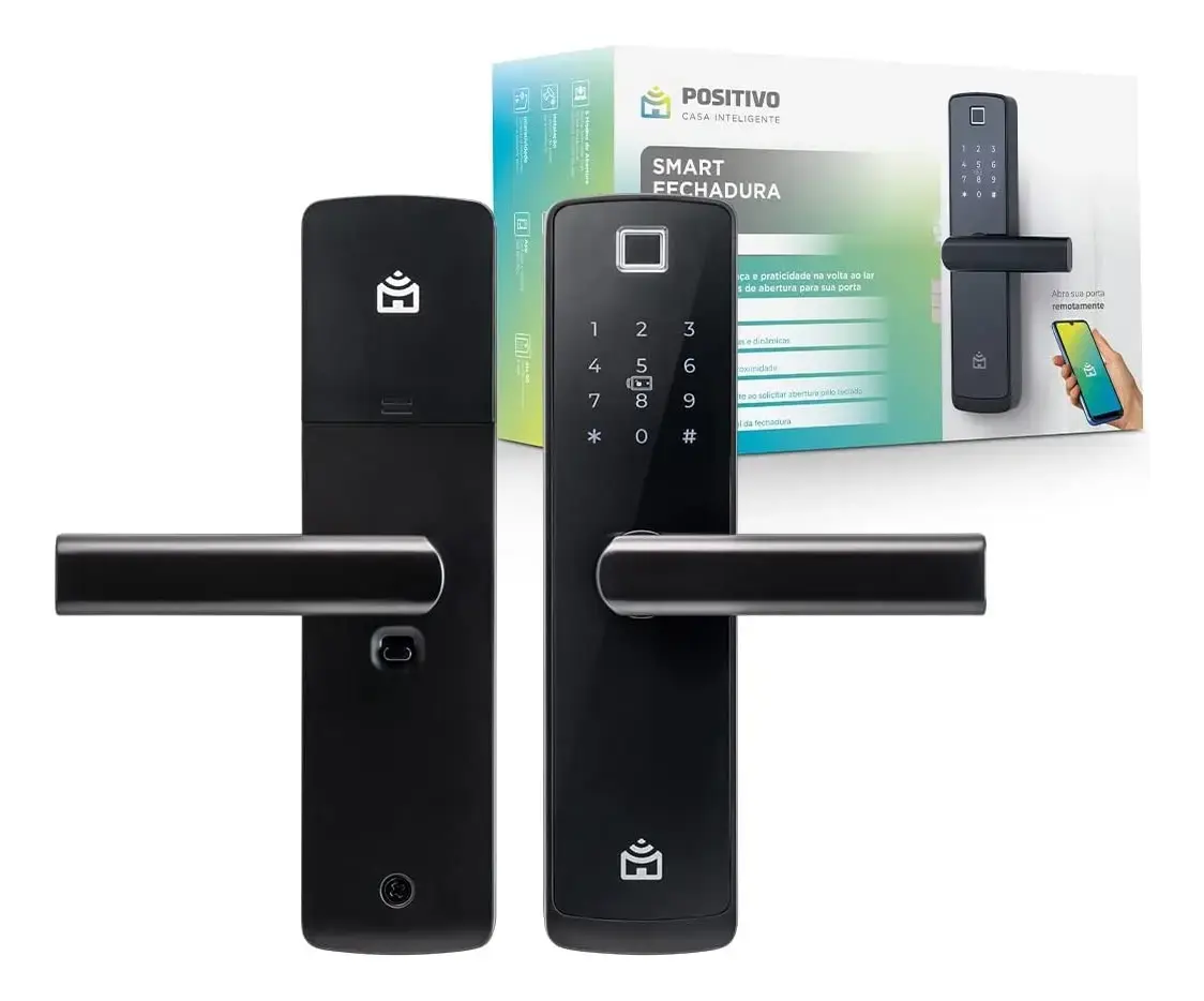 Fechadura digital Positivo Casa Inteligente Smart Fechadura de Embutir direita/esquerda cor preto aço inoxidável