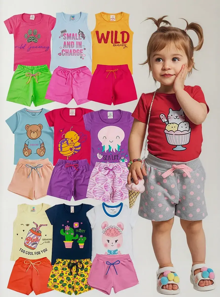 Kit Conjunto Infantil Verão 10 Peças Feminino Barato Premium