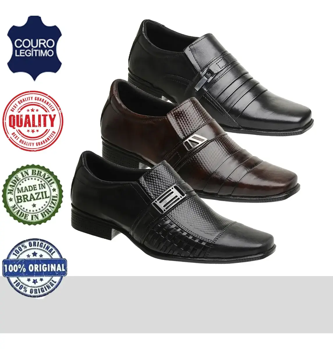 Kit 3 Sapatos Masculino Couro Legitimo Premium Frete 01