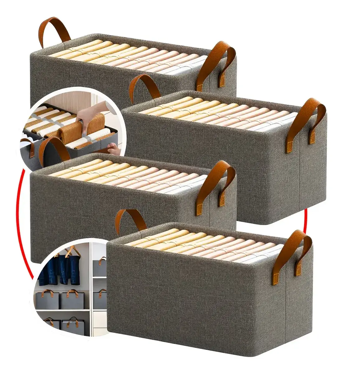 4 Caixas Organizadora De Guarda Roupa Cesto Gaveta Dobrável