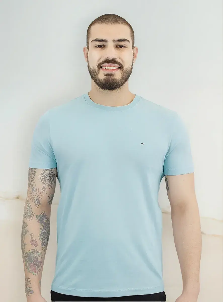 Camiseta Aramis Masculina Basic Lisa Azul Pastel