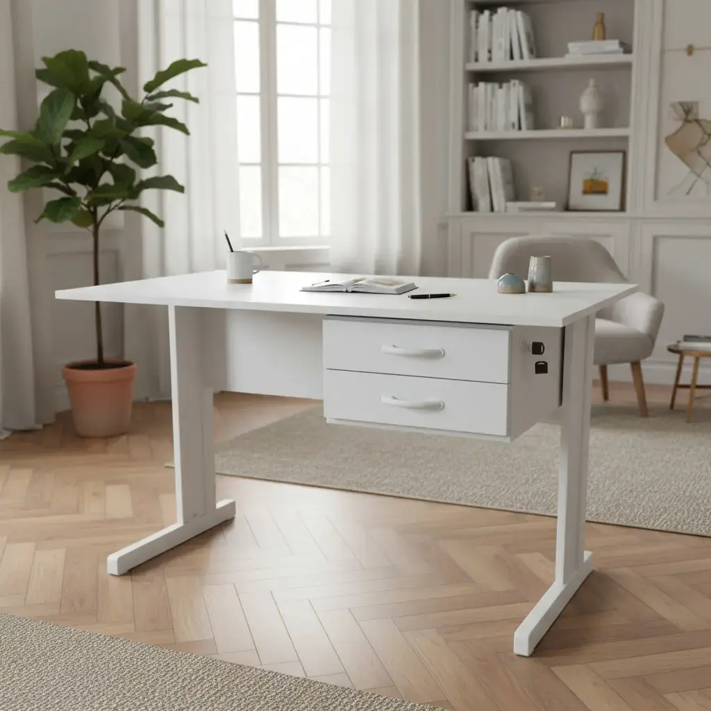 Mesa Para Escritório Reta Com 2 Gavetas 120 X 60 Pés Em Aço