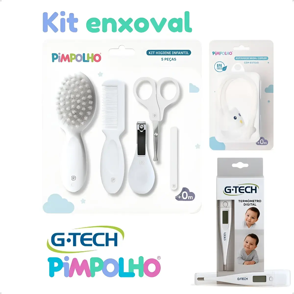 Kit Higiene Para Bebe 8 Pçs Termômetro + Aspirador Nasal