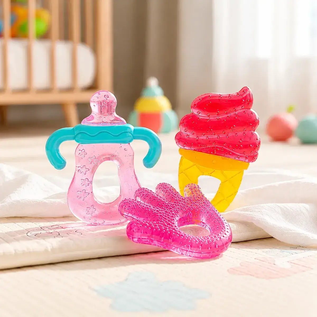 Kit 3 Mordedores Buba Macio Com Água Alívio Dentição Rosa 4m