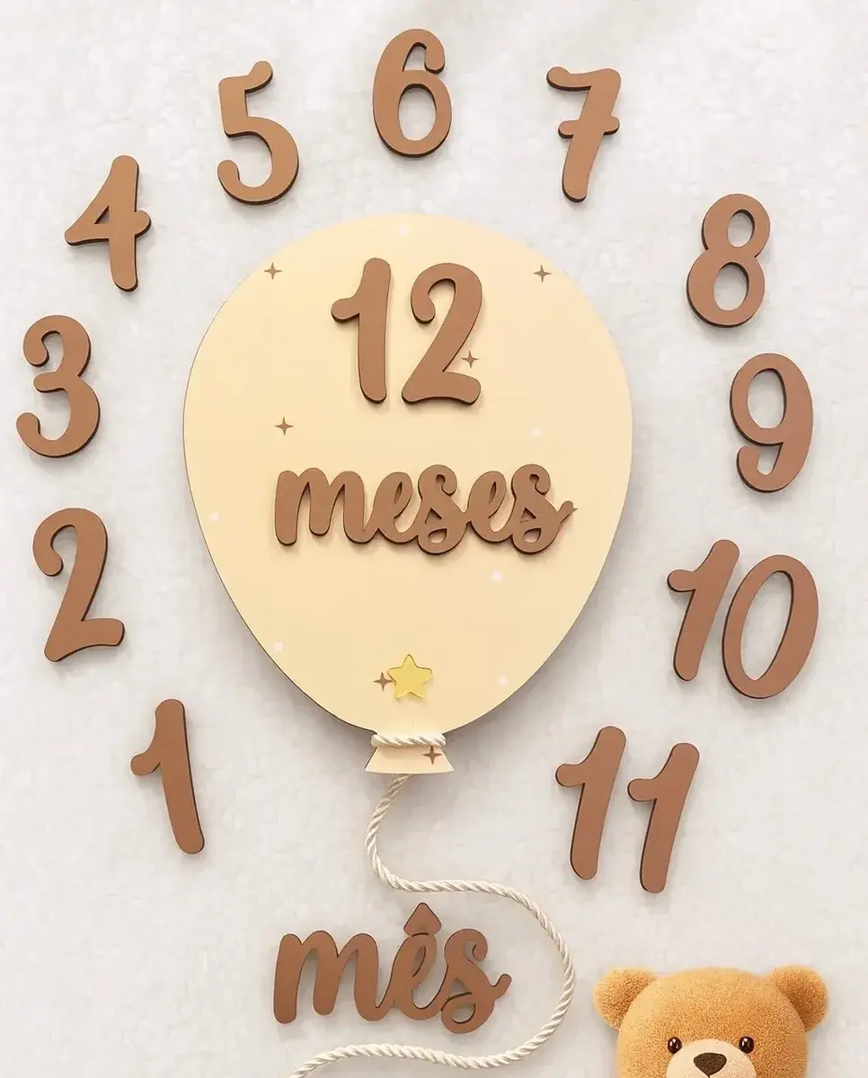 Plaquinhas Mêsversário Decoração Fotos 12 Meses Bege Neutro
