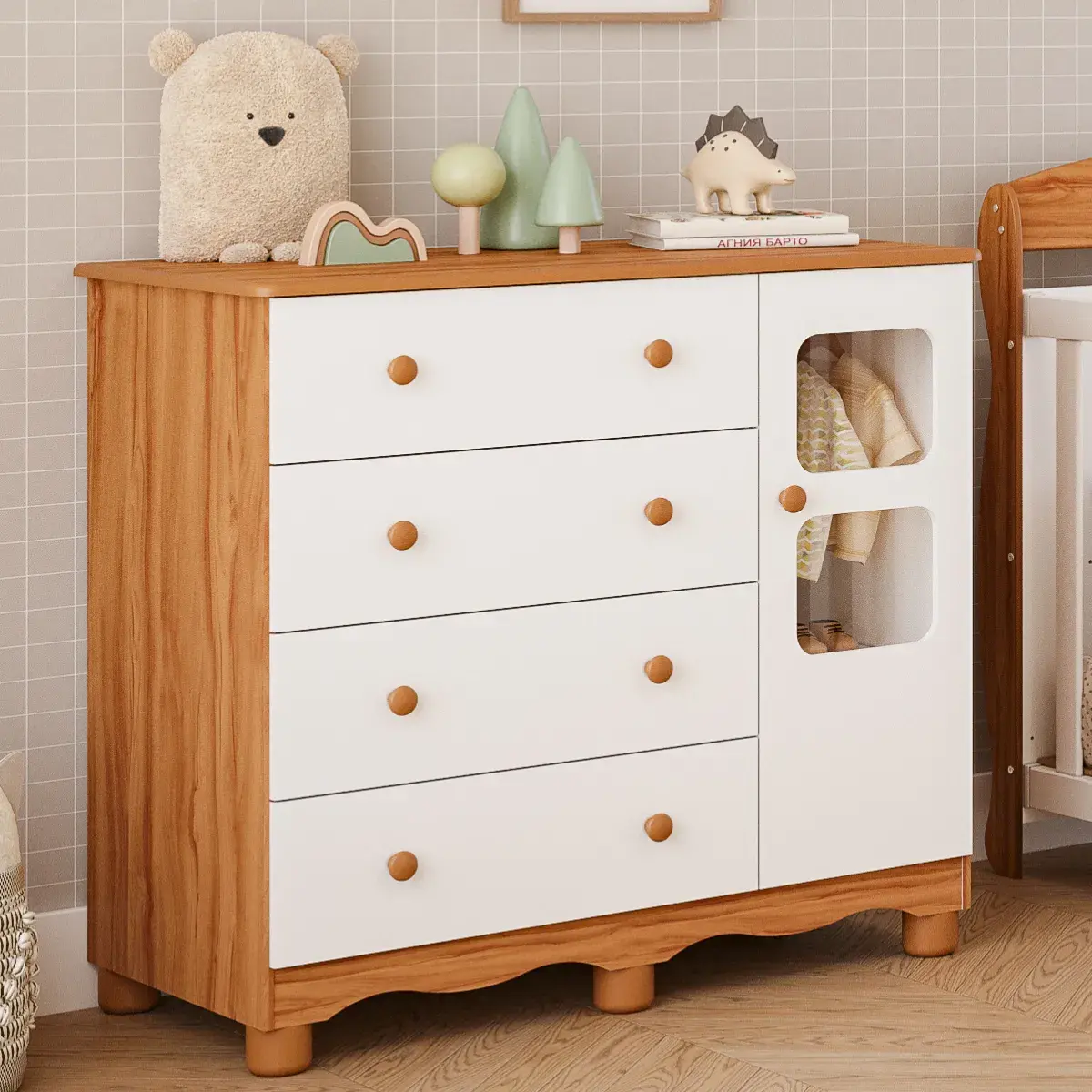 Cômoda Bebê Infantil Uli 1 Porta 4 Gavetas 100% Mdf