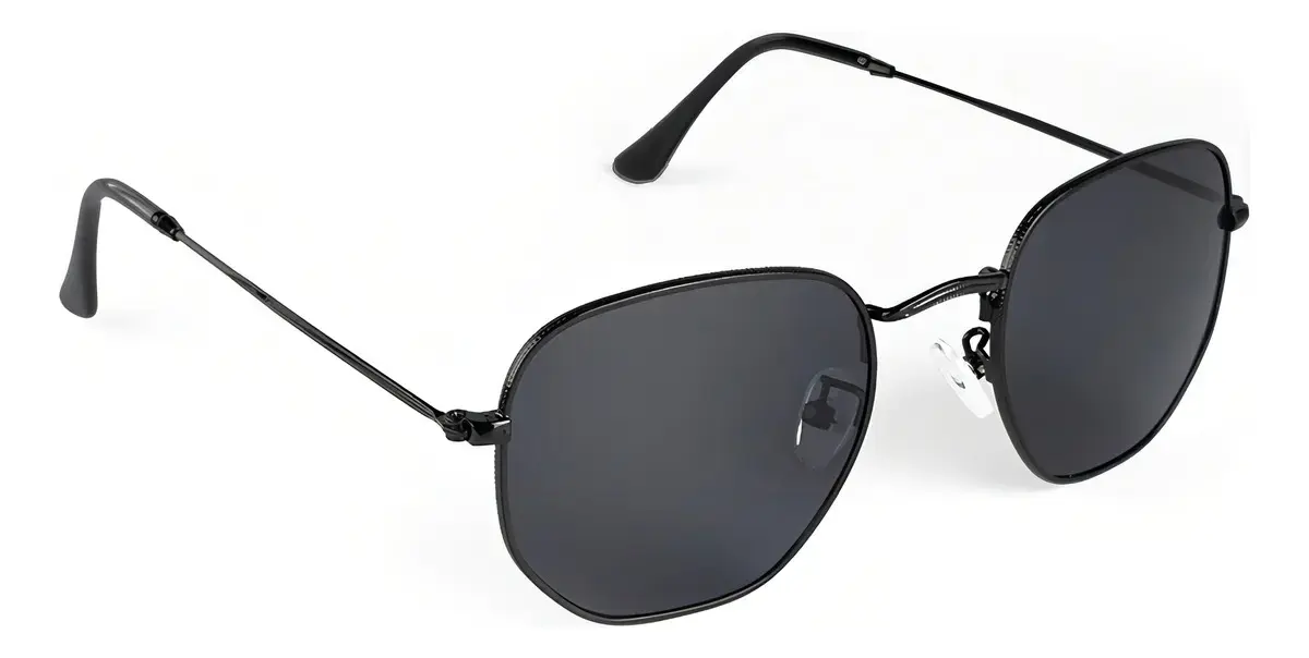 Óculos De Sol Clássico Preto Hexagonal Harbor Black Uv400 Desenho Espelho
