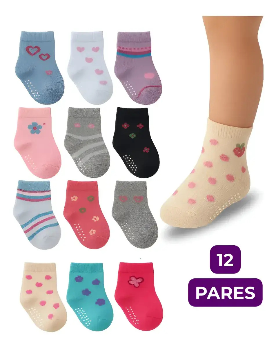 Kit 12 Pares Meias Antiderrapante Bebê Infantil Oferta C/ Nf