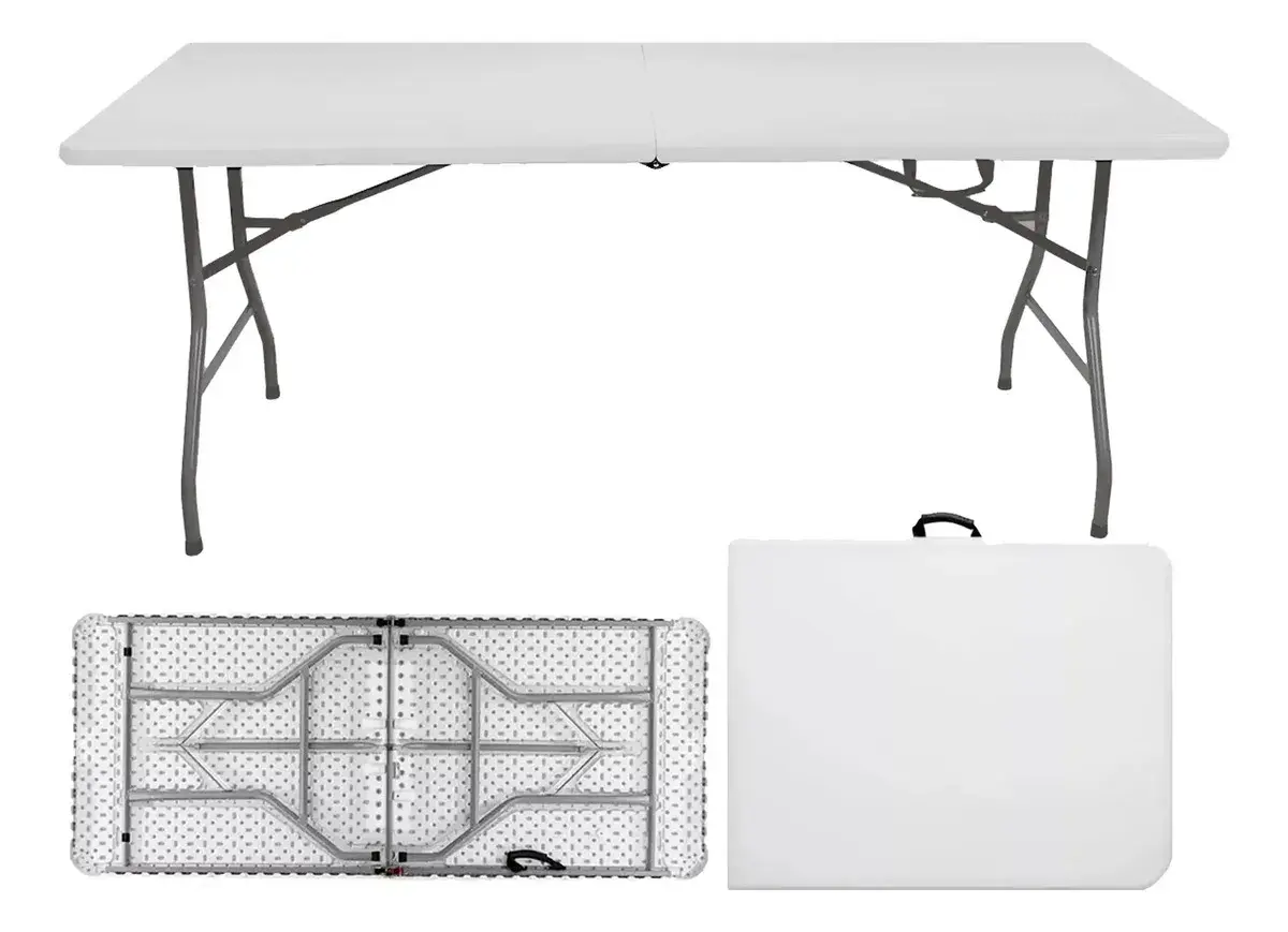 Mesa Dobrável Com 1,80m Alça Vira Maleta Portatil Camping Branco
