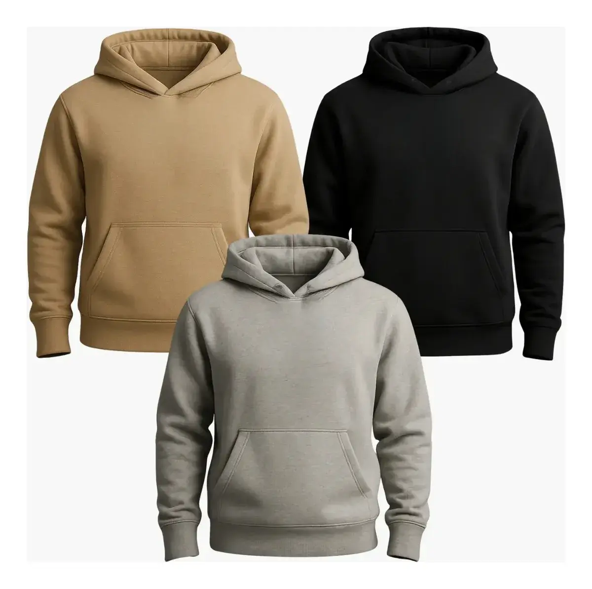 Kit 3 Abrigo Moletom Adulto Capuz Jaqueta Canguru Liso Frio