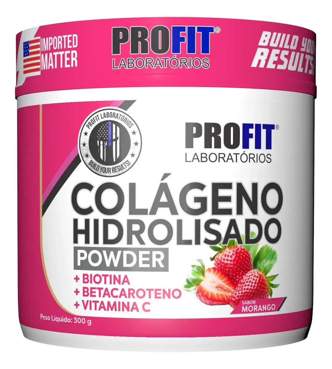 Colágeno Hidrolizado 300g Sabor Morango Suplemento Profit