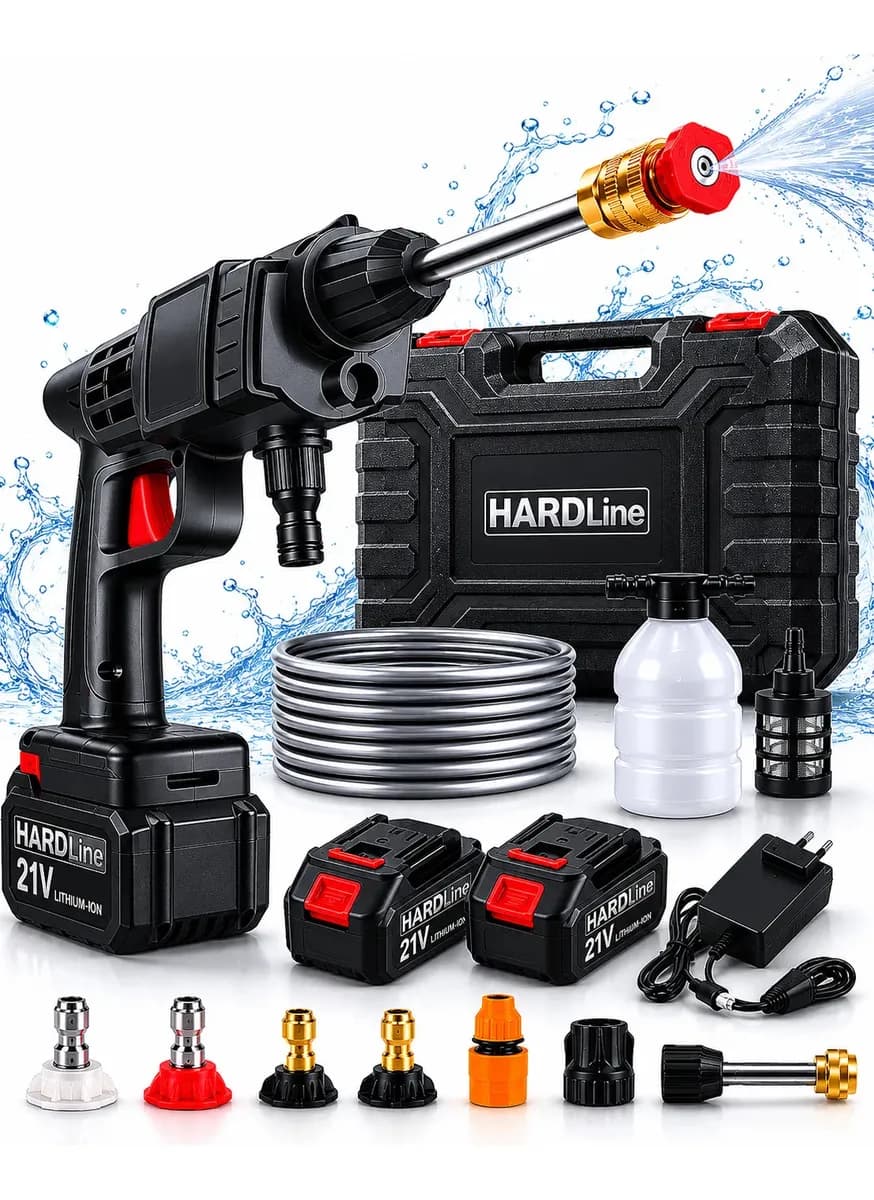 Lavadora Lava Jato Portátil de Alta Pressão Automotiva Sem Fio Hidrolavadora Recarregável com 2 Baterias + Maleta Completa Bivolt Hardline