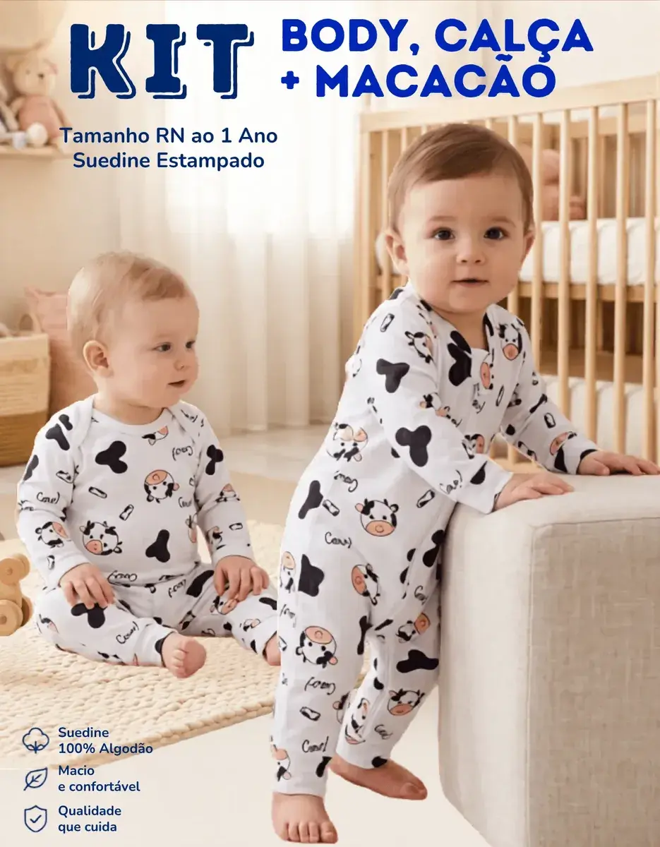 Kit 3 Peças Bebê Conjunto Suedine Antialérgico Bebê Rn Ao 1