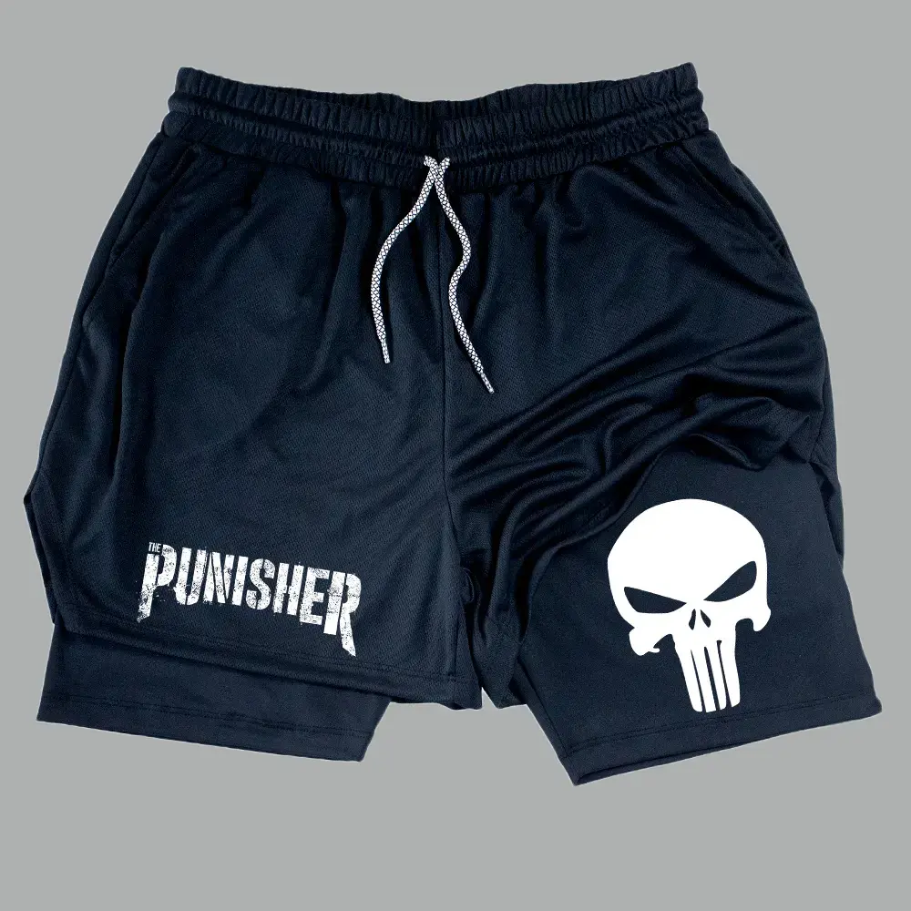 Short Dry-fit Compressão 2 Em 1 Academia Punisher Justiceiro