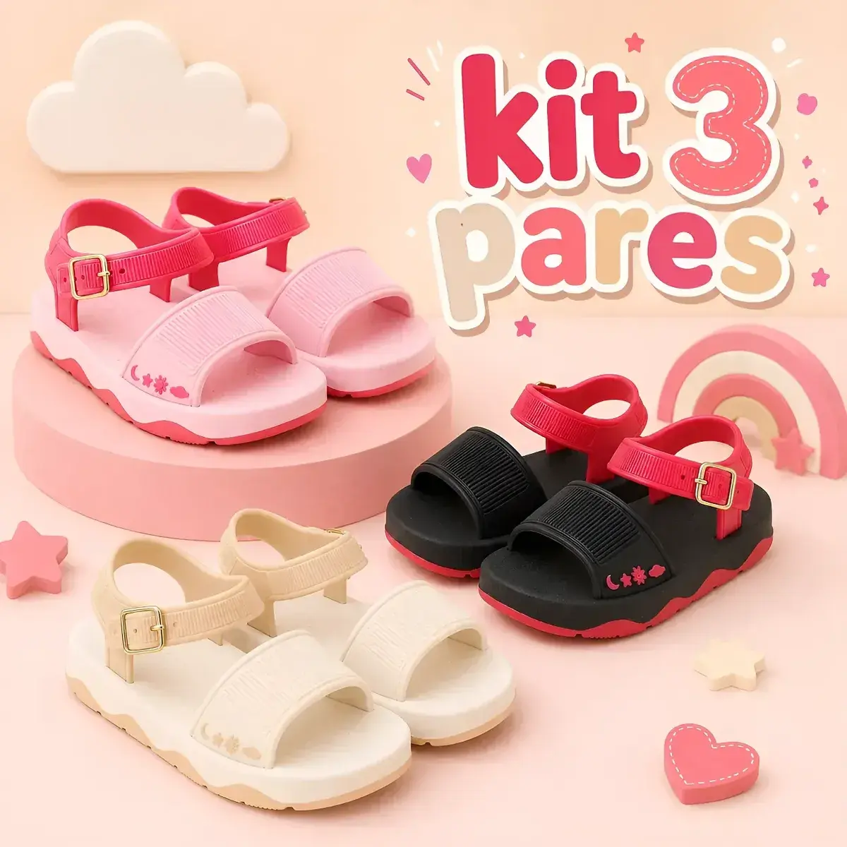 Kit 3 Sandália Infantil Menina Escola Dia A Dia Promoção