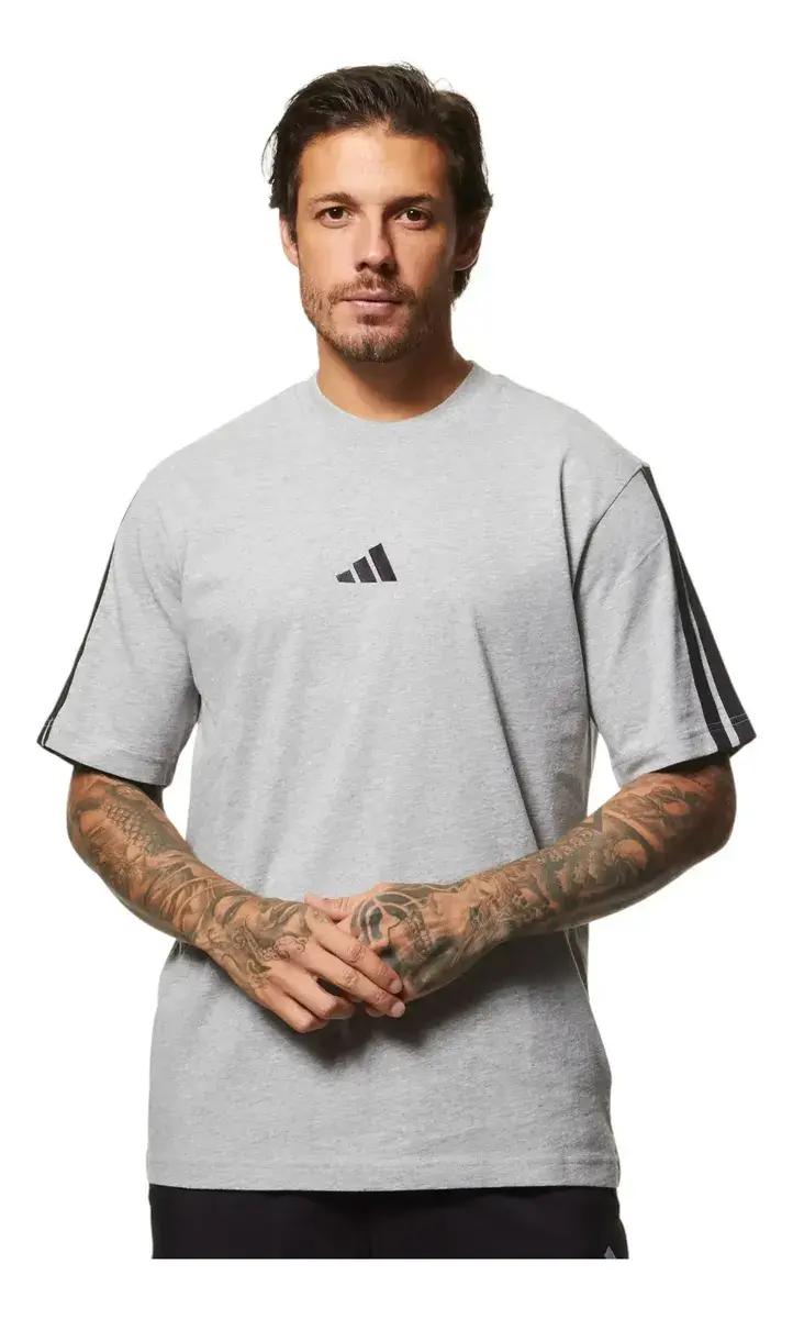 Camiseta Masculina Malha Simples Essentials 3 Listras Adidas