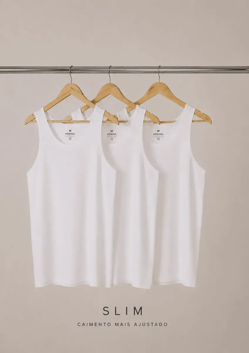 Kit Com 3 Regatas Masculinas Básicas Slim Hering