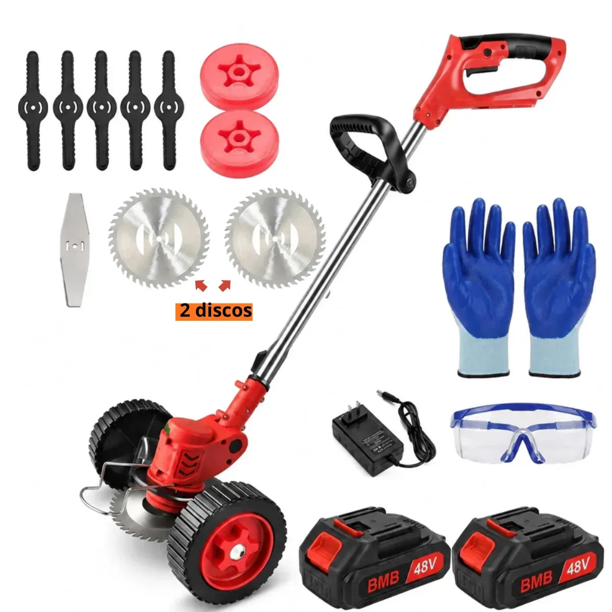 Roçadeira Eletrica cortador de grama 48V Bivolt 2 baterias portátil sem fio com rodas
