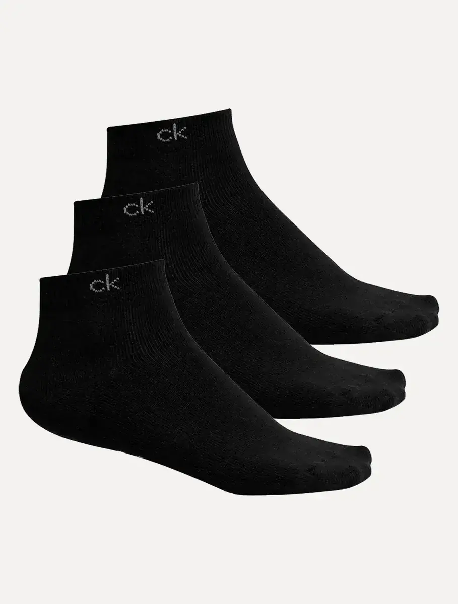 Meia Calvin Klein Cano Curto Ck Preta Kit 3 Pares