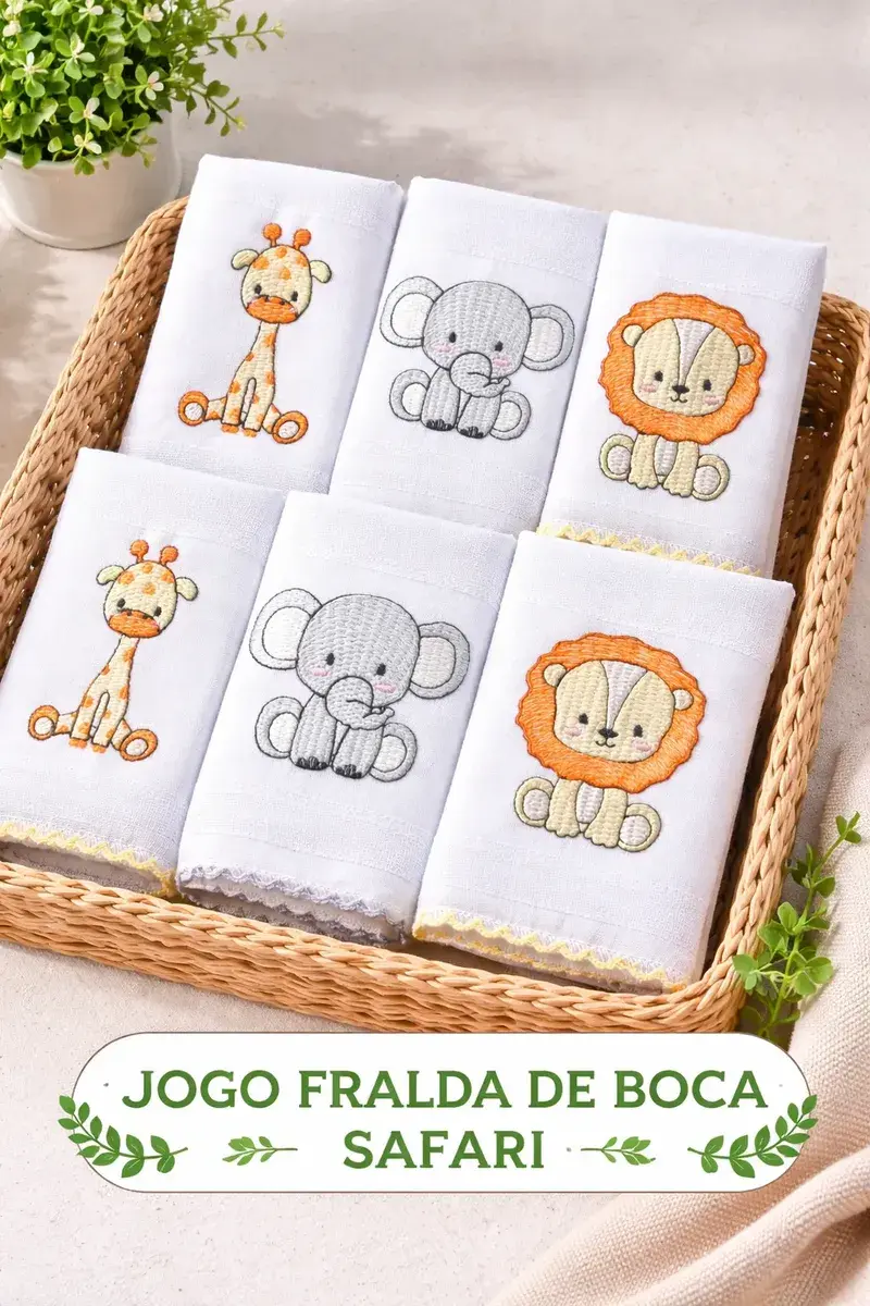 Kit 6 Fraldas De Boca 30x30cm Bordada Bebê 100% Algodão