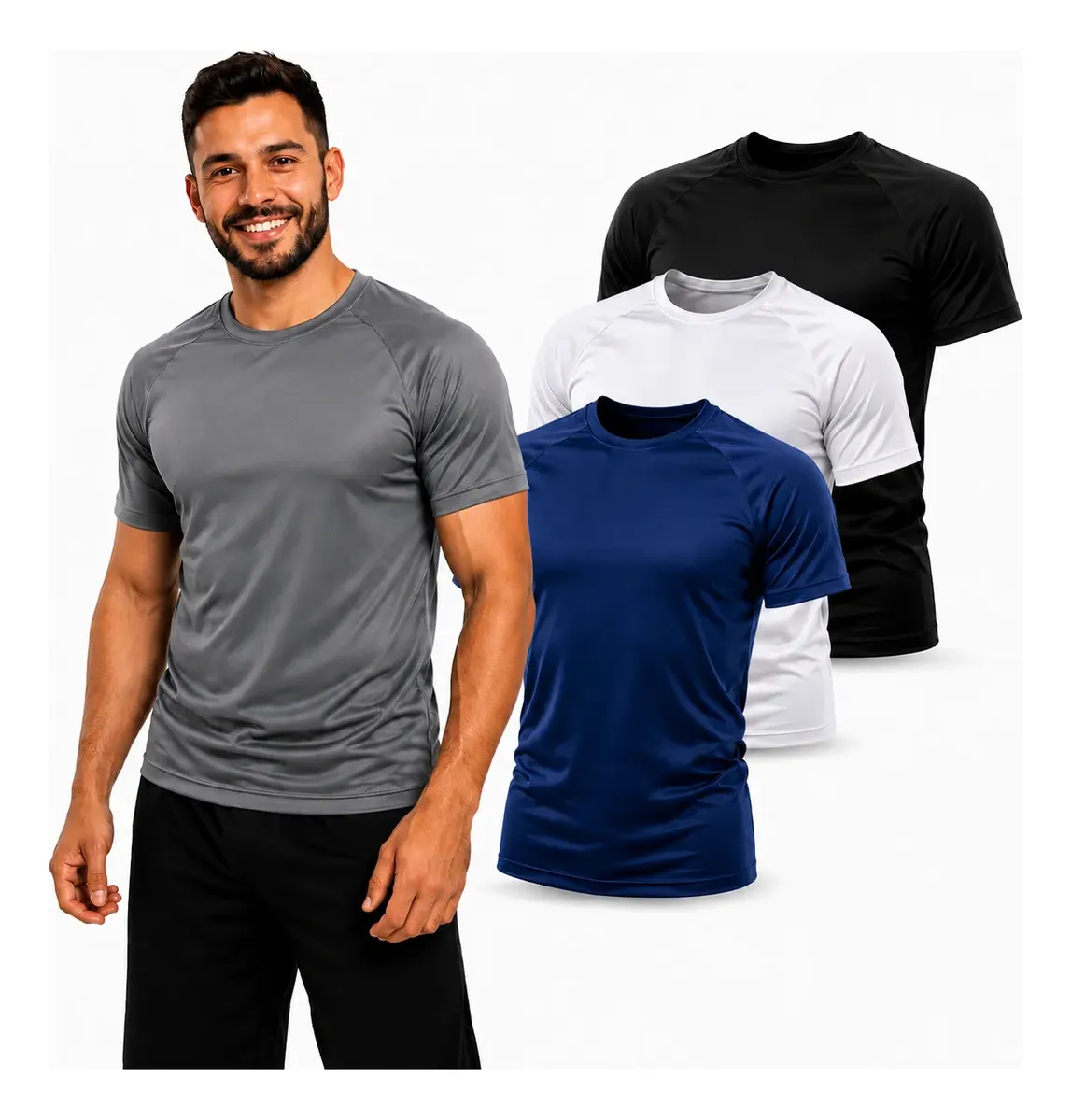 Kit 3 Camiseta Dry-fit Raglan Masculina Academia Caminhada