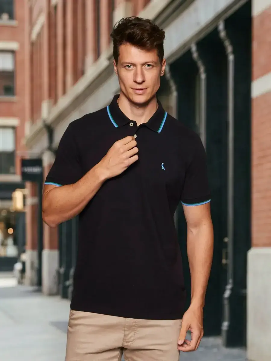 Camisa Polo Masculino Preto Curta 100% Algodão Reserva