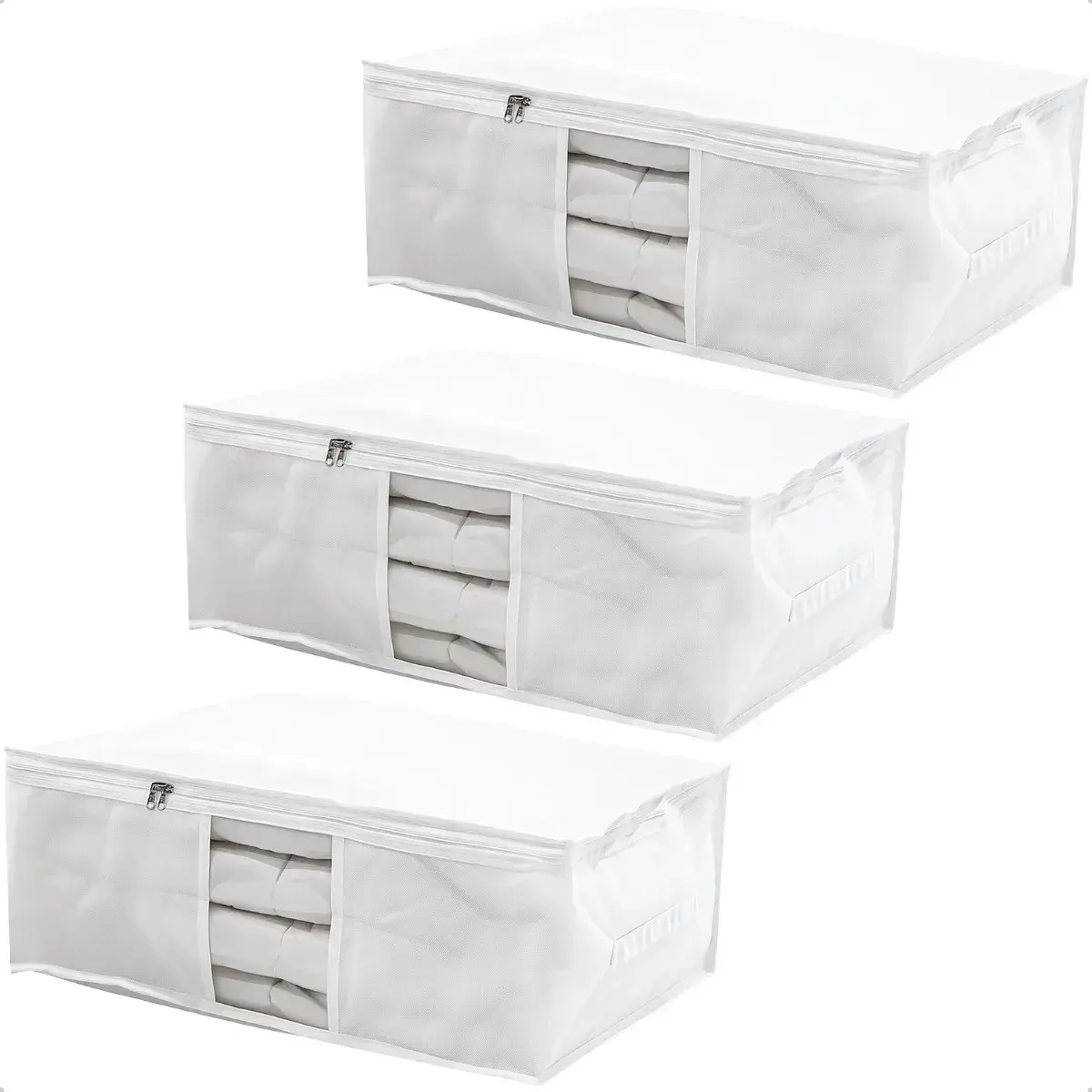 Kit 3 Saco Organizador Capa Protetora G Cobertor Edredom Roupas Branco 60x45x22