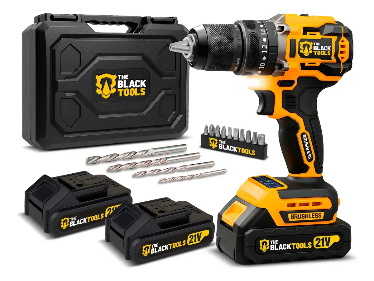 Parafusadeira Furadeira De Impacto Profissional Sem Fio 2 Baterias 21v Com Maleta Tb-21yx The Black Tools