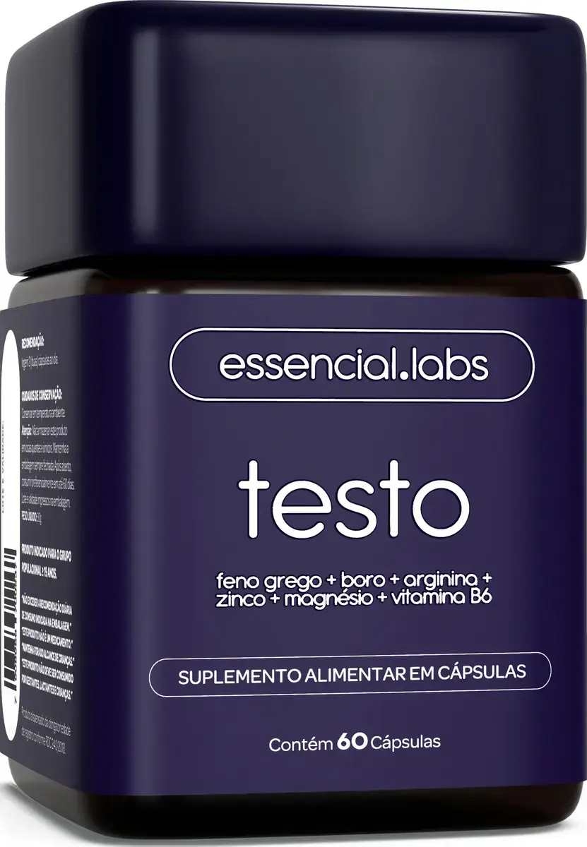 TESTO ESSENCIAL - Feno Grego + Boro + Arginina + Zinco + Magnésio + Vitamina B6 - Precursor da Testosterona - 60 Cápsulas