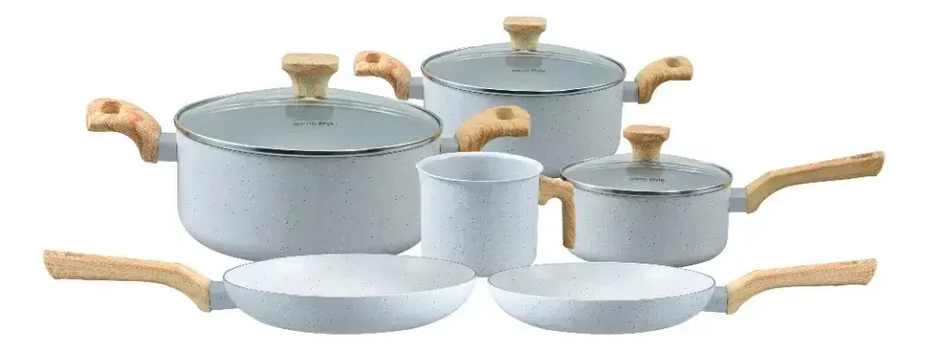 Conjunto de 6 Panelas Cerâmica Pratic Cook Indução Kit Antiaderente Soft Touch Mimo Style Cinza