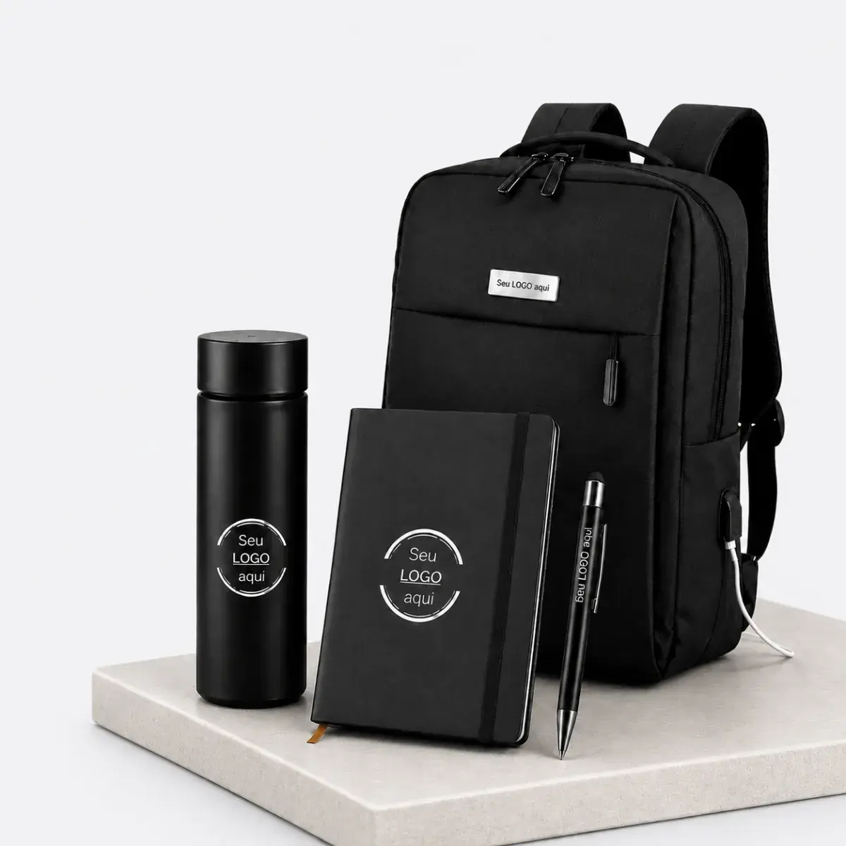 Kit Executivo Mochila Garrafa Canet Bloco Personalizado Logo