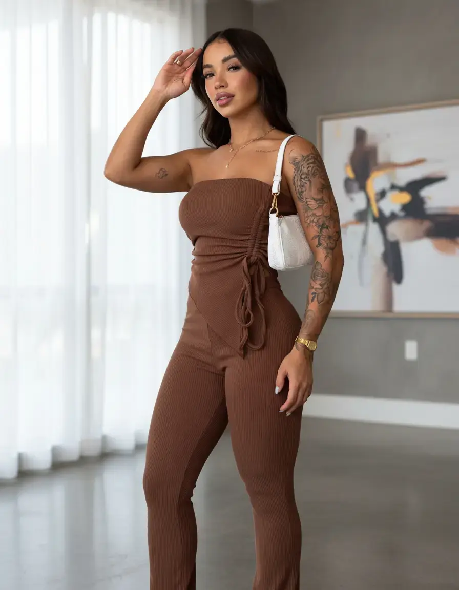 Conjunto Blusa Tomara Que Caia Com Ajuste Na Lateral E Calça