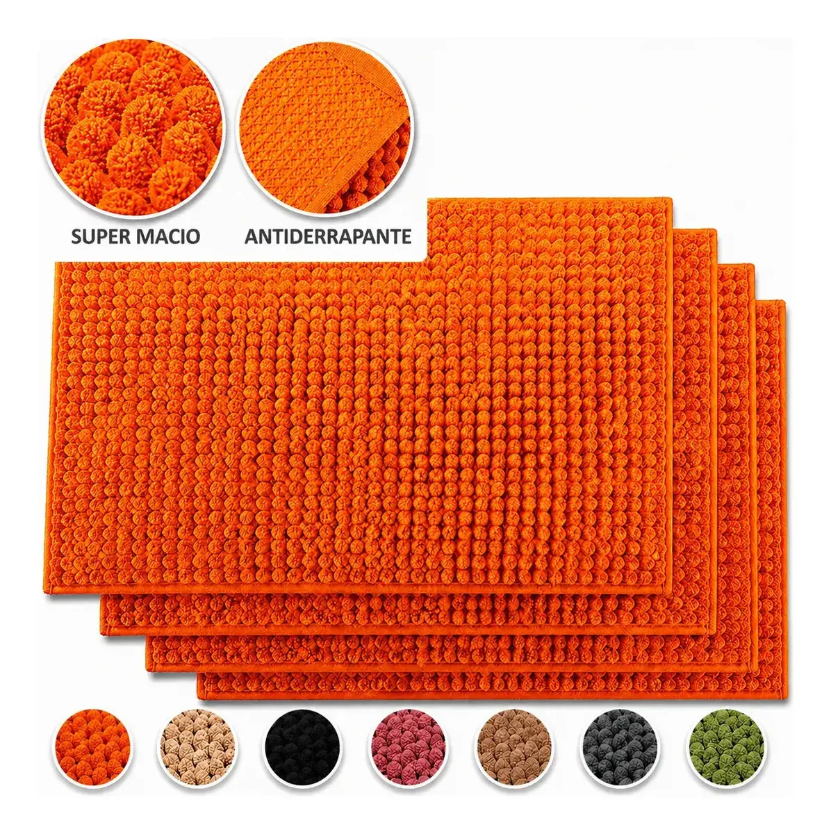 Kit 4 Tapetes De Banheiro 40x60 Antiderrapante Bolinha Macio Laranja