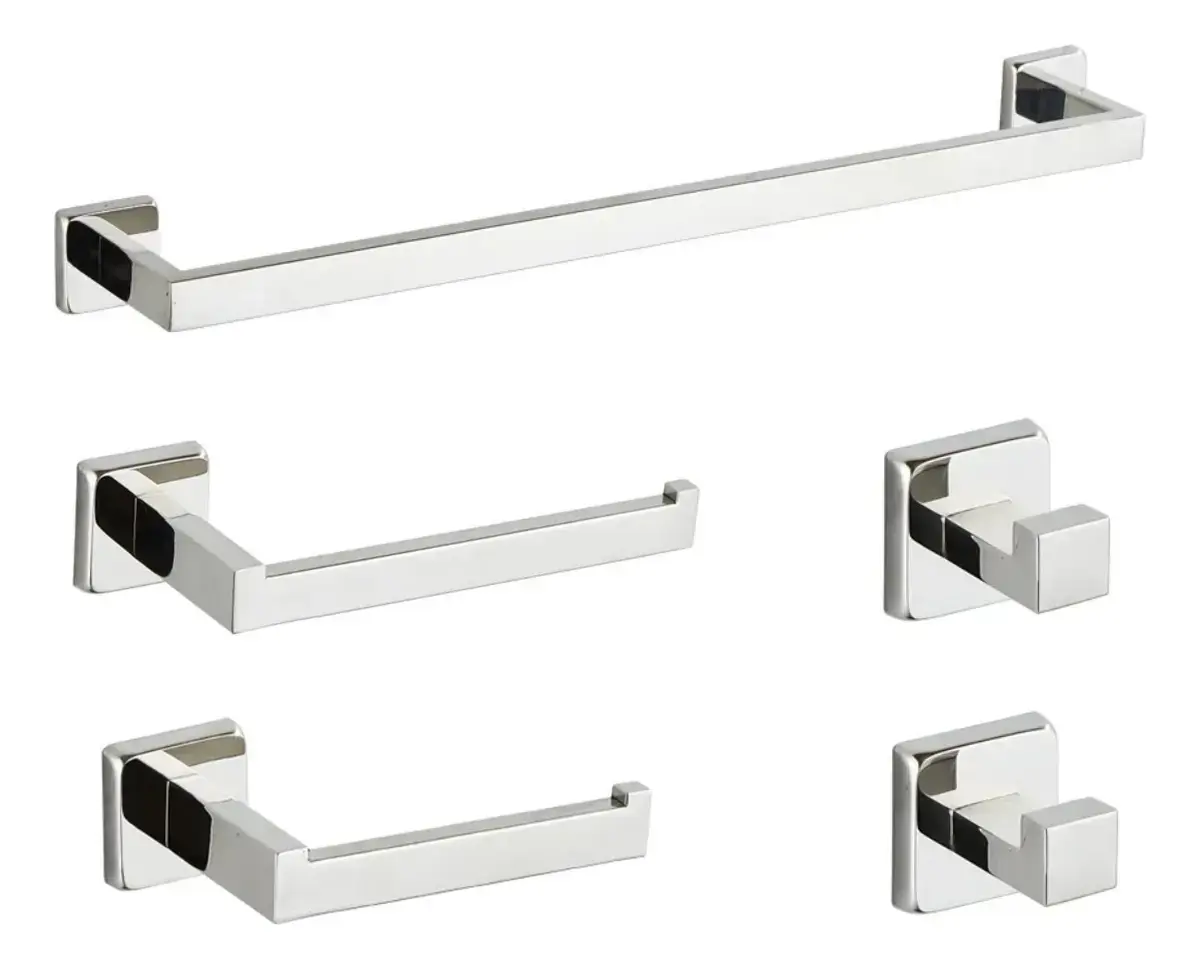 Kit 5 Conjunto Acessorios Suporte Banheiro Lavabo Inox 304