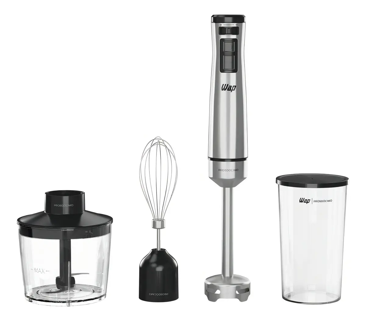 Mixer 3 Em 1 WAP WM1 Processador Portátil Inox com Batedor de Claras