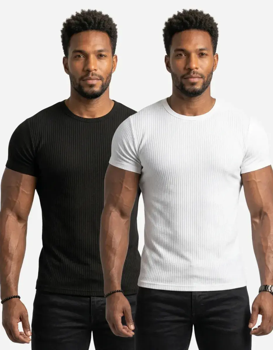 Kit 2 Camisetas Americana Texturizada Canelada Ribana Slim