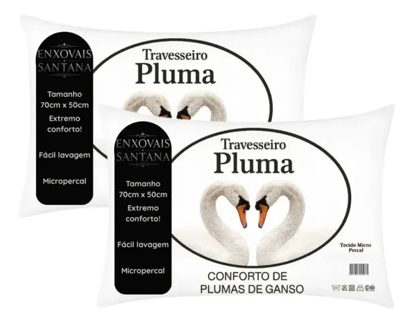 Kit 2 Travesseiros Pena De Ganso 70x50cm Toque Plumas
