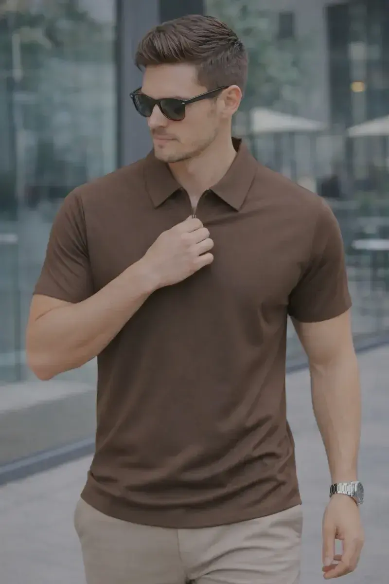 Camisa Polo Zíper Masculina Slim Fit Tecnológica