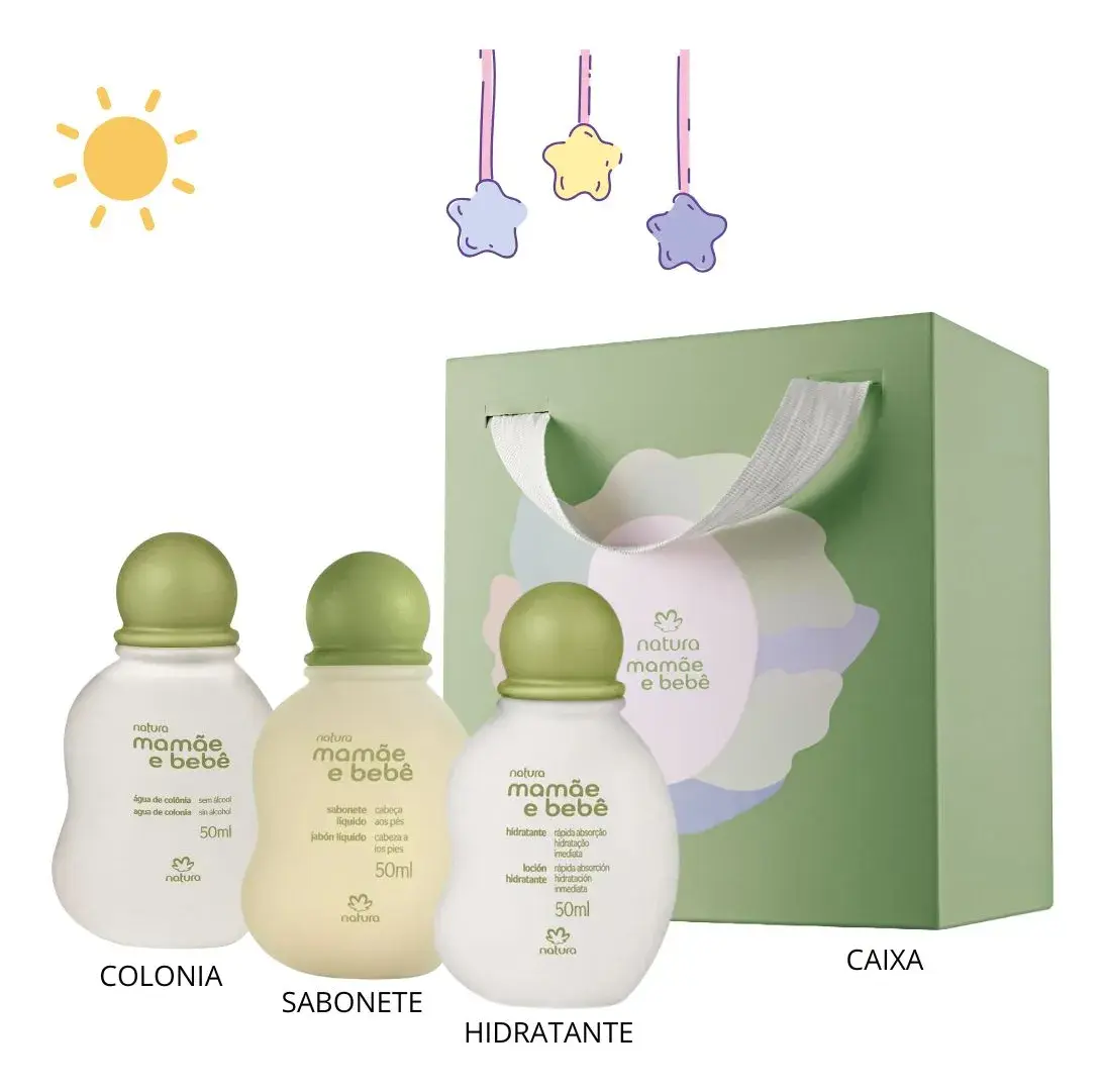 Kit Mamae Bebe Miniatura Colônia Sabonete Hidratante Caixa