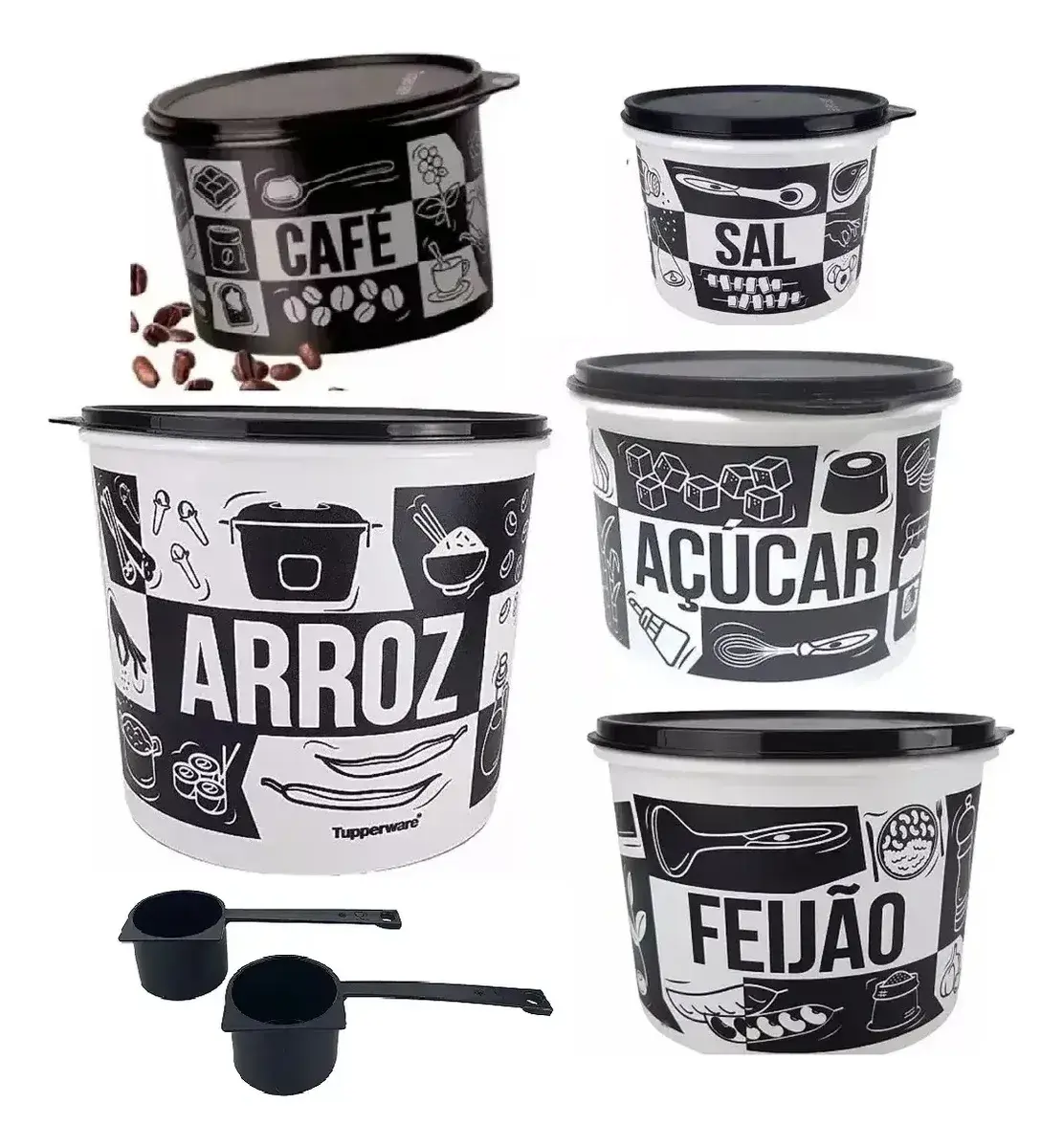 Tupperware Conjunto (jogo) Mantimento Preto Branco 5 Cxs Pb