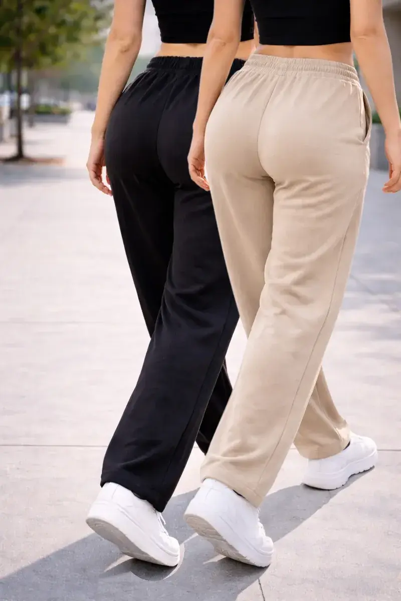 Calça Moletom Cintura Elástica Estilosa Wide Leg Pantalona